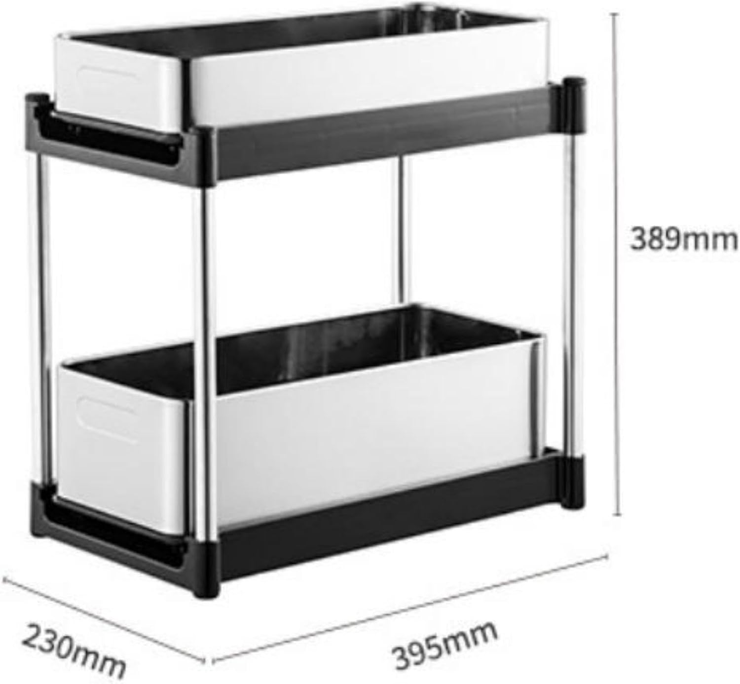 2-Tier Under Sink Organizer with Sliding Pull-Out Drawers, Stainless Steel Kitchen Storage Rack White