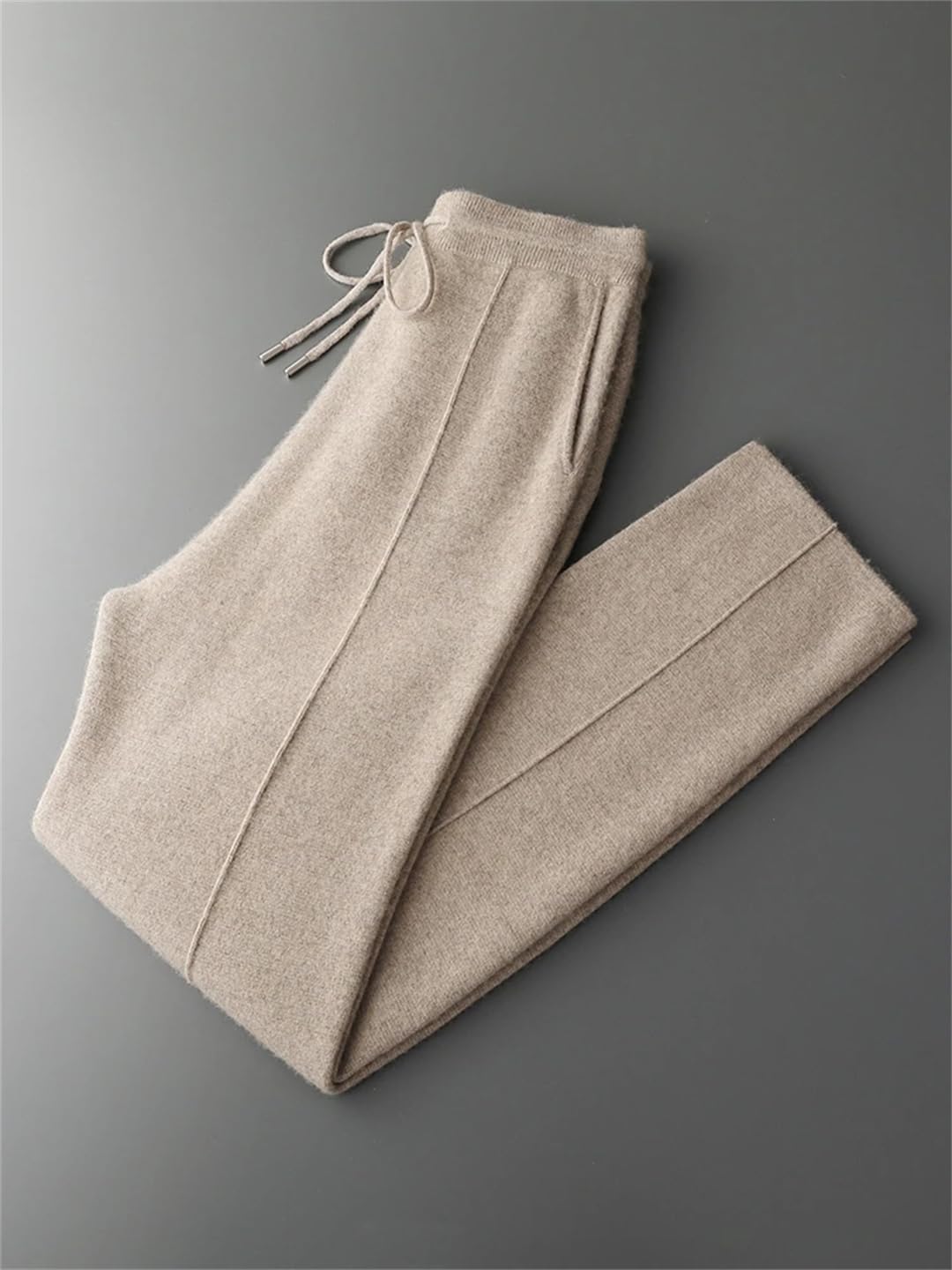 Men’S Cashmere Knit Business Casual Pants Elastic Waist Heavyweight Warm Full Length Mid Rise Trousers
