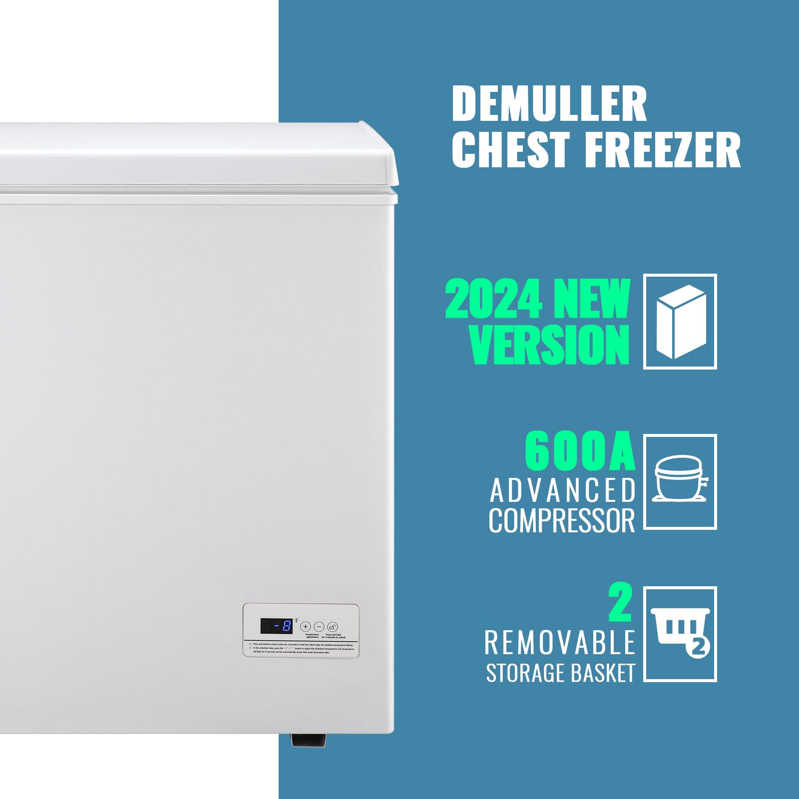 DEMULLER Chest Freezer with Electronic Control 41℉ to -15 ℉Deep Freezer 4.0Cubic Feet Freestanding Small Freezers with 2Removable Stainless Steel Basket Mini Freezer Top Open Door Compact Freezer on Fridge.com