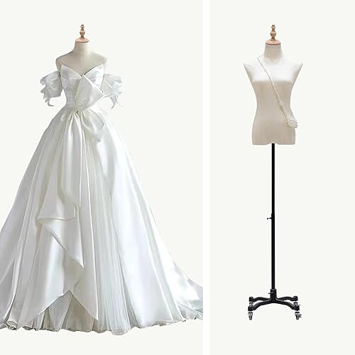 Vestido de maniquí femenino con ruedas, altura ajustable de 51 a 75 pulgadas, cuerpo de torso de maniquí, superficie de maniquí de costura hecha de