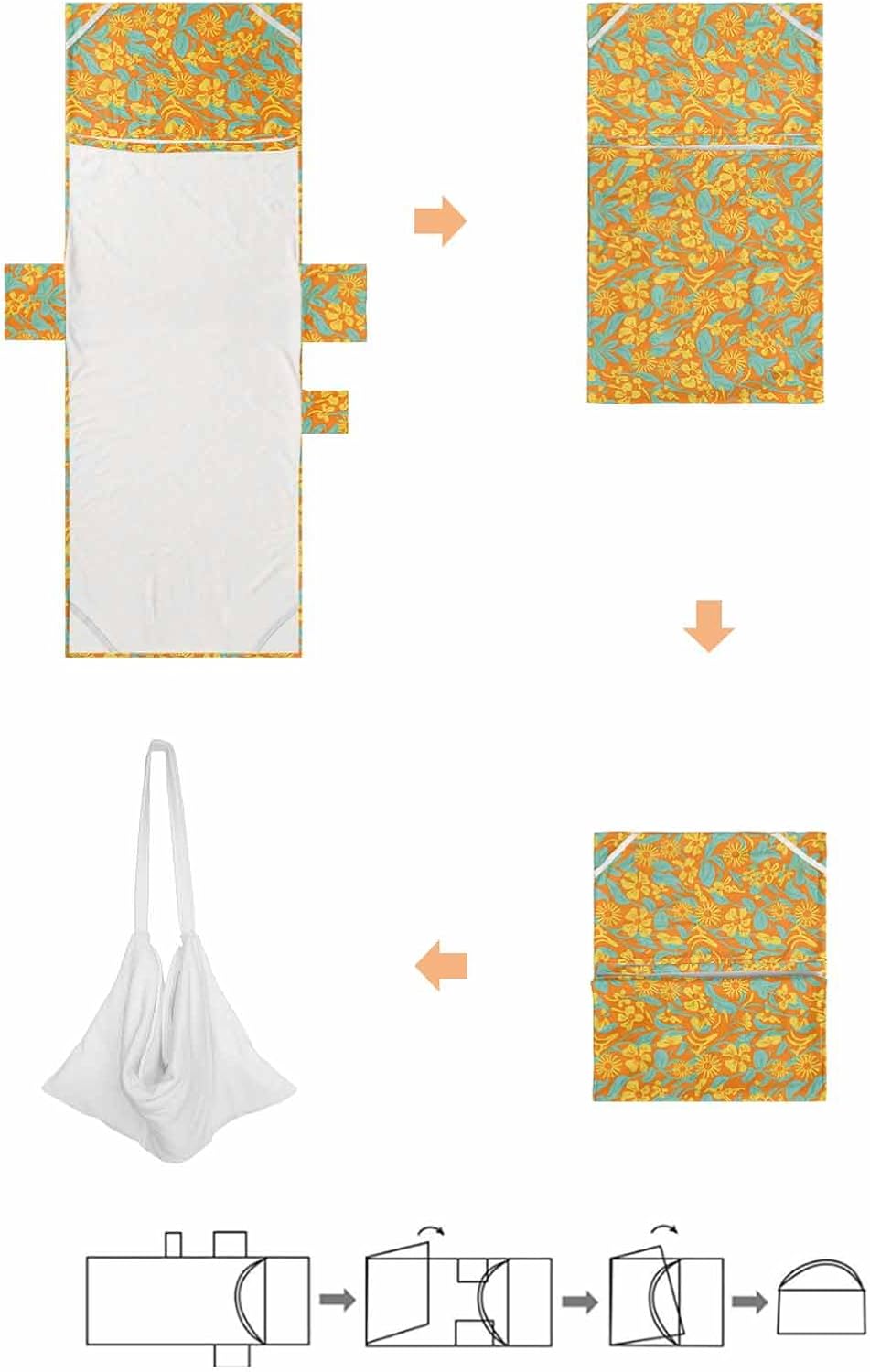Orange Flower Beach Pool Patio Lounge Chaise Chair Cover Towel With Pockets,Absorbent & Quick Dry Microfiber Towel Cover Bag Summer Sunbathing Accessories Abstract Rustic Fall Winter Botanical Plant
