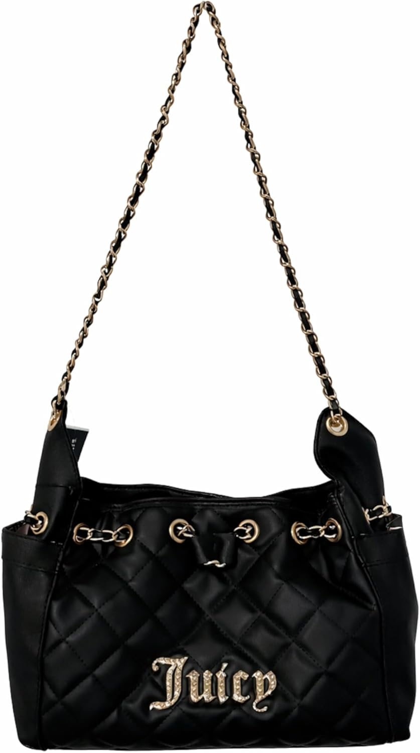 Juicy Couture Women’s Quilted Chain Strap Shoulder Bag with Rhinestone Logo & Gold Hardware