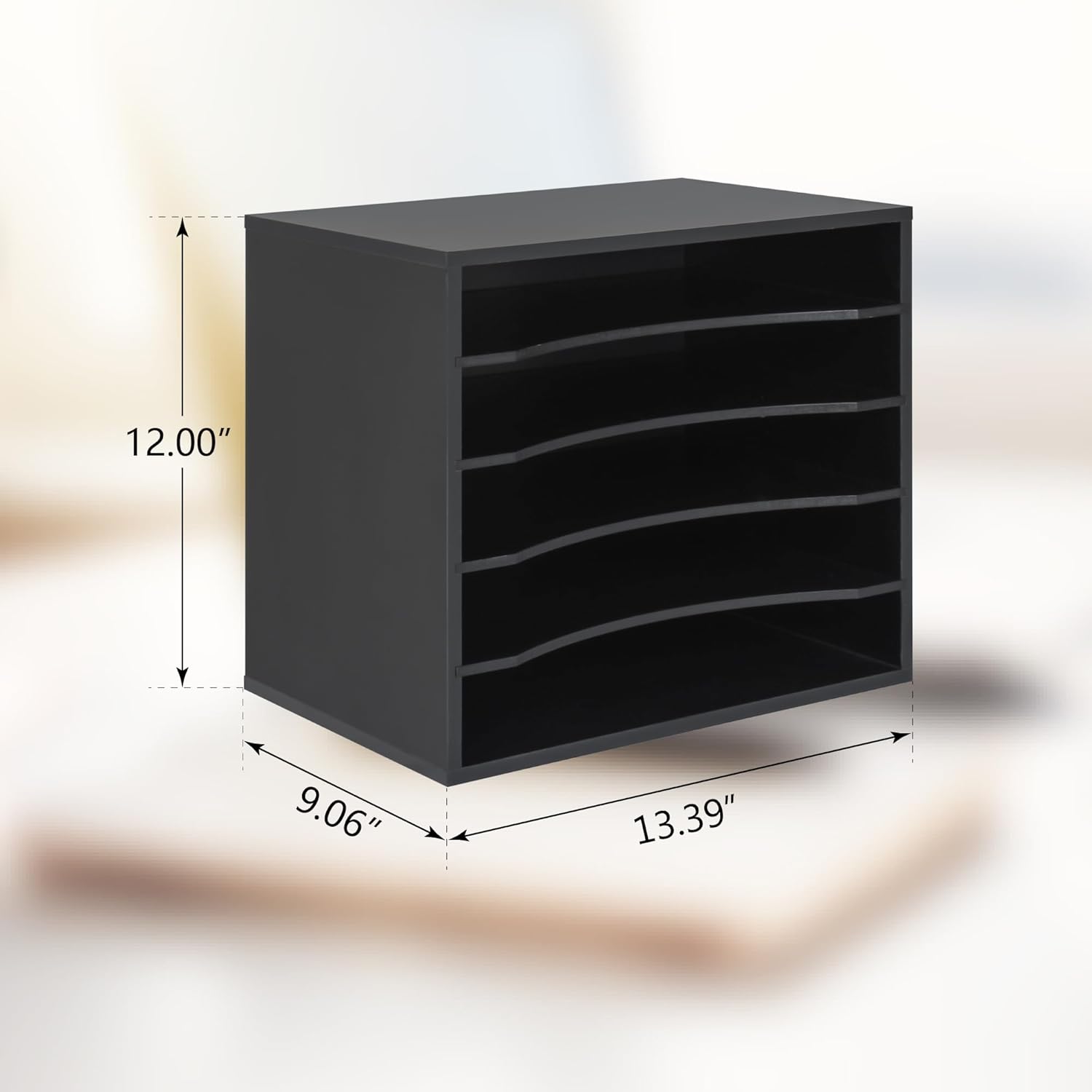 EMERIT 4-Tier Adjustable Paper Organizer, Large Capacity Book Shelf for Textbooks/Magazines/Office Files, Wooden Dividers, 7 lbs per Shelf, Black