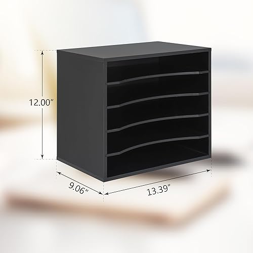 Miniatura 3 de Organizador de escritorio de madera, organizador de papel, bandeja de cartas, clasificador de archivos con estantes ajustables para oficina en casa