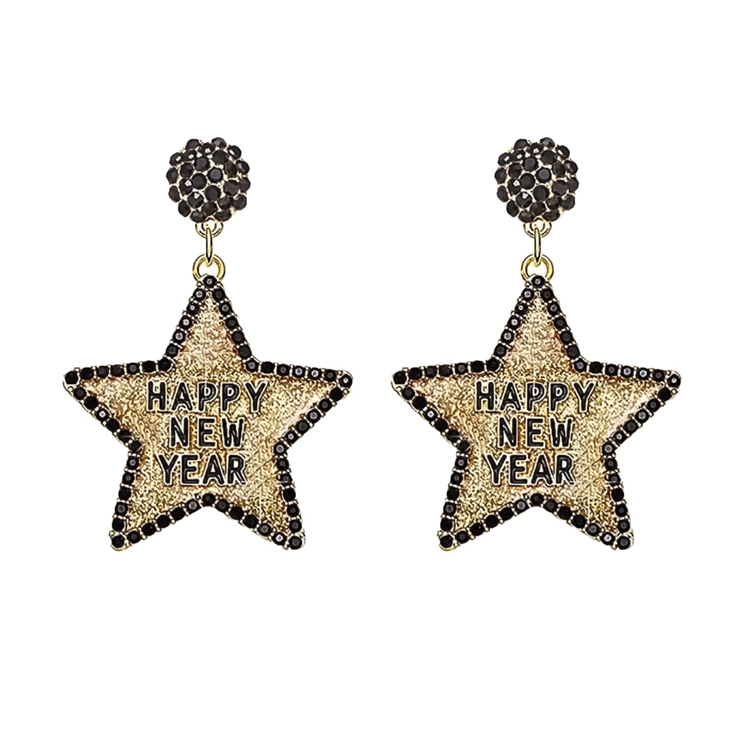 Lezevn Happy New Year Earring New Year Eve Drop Dangle Earrings Glitter Rhinestone Star Dangle Earrings Festive Party Favors Jewelry Gifts