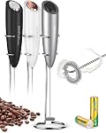 SIMPLETASTE Milk Frother Handheld Electric Foam Maker, Drink Mixer with Stainless Steel Whisk for Cappuccino, Bulletproof Coffee, Latte, White, with Stand, Battery Operated