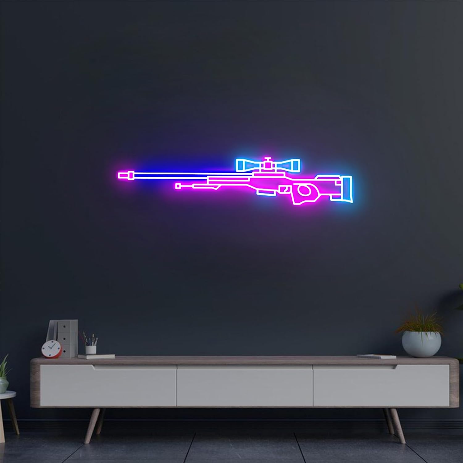 Gun Led Neon Sign Dimmable Led Large Gun Neon Lights Signs Wall Art Decor for Gaming Room Bedroom Home Man Cave Decorations 28 inches