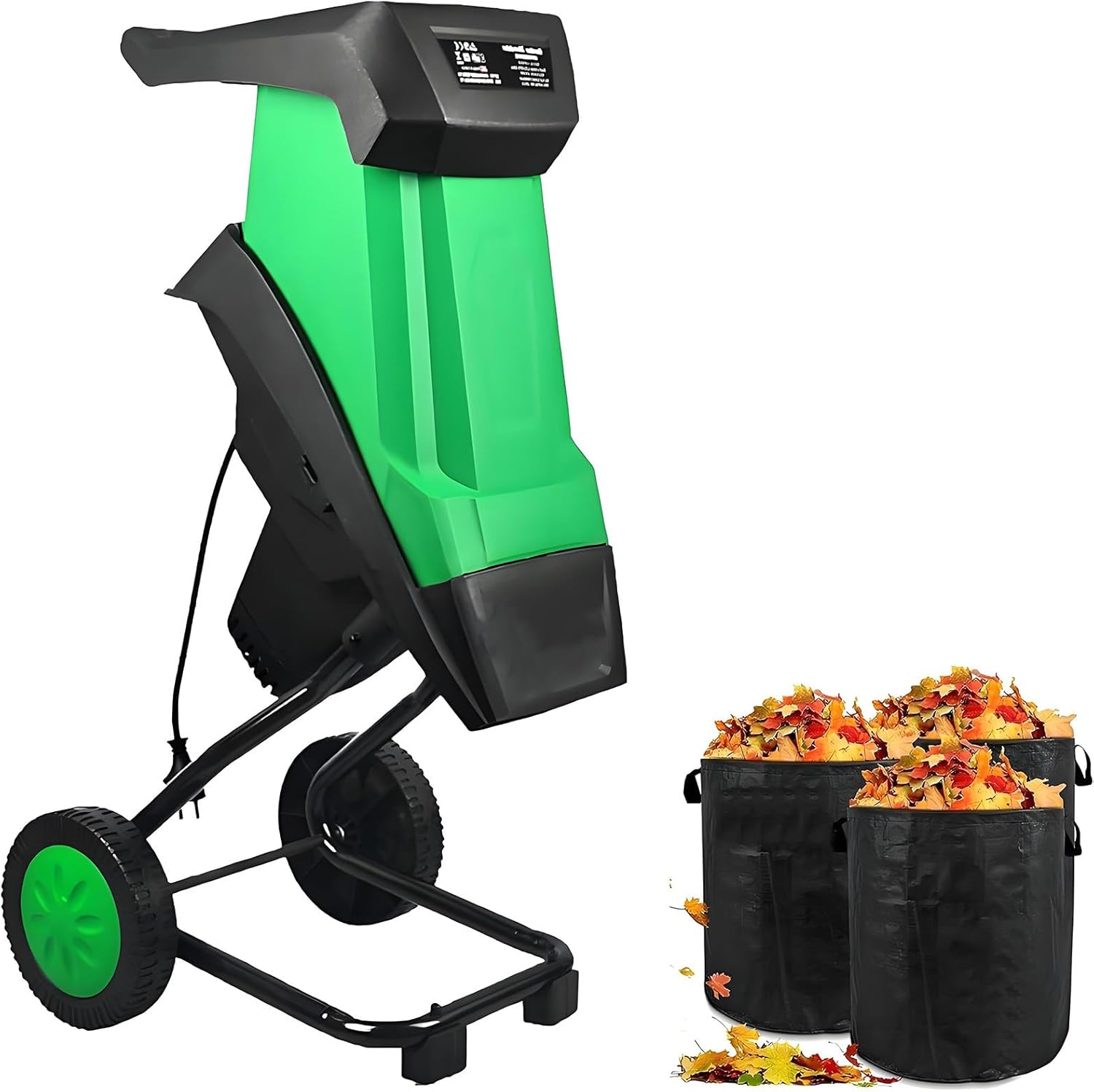 Electric Leaf Mulcher Shredder - 1.57" Cutting Diameter Wood Chipper with Wheels, Safety Lock, Ideal for Garden Leaves, Grass, and Branches, Efficient Yard Waste Crusher