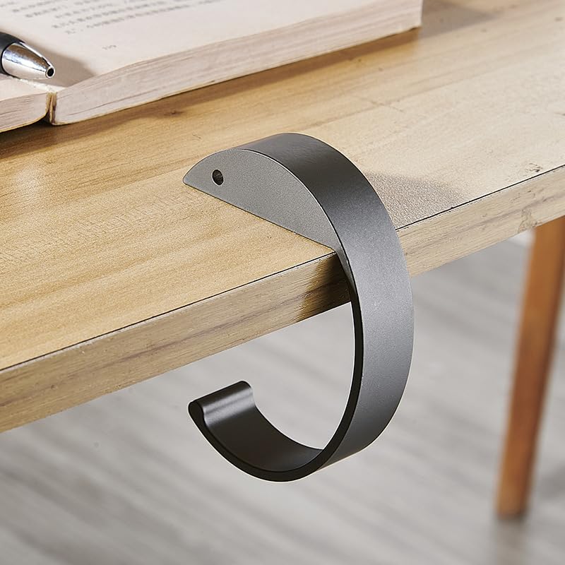 Gancho de fixação de mesa – Suporte de mochila e fone de ouvido portátil para pendurar para reduzir a bagunça na mesa (cinza)