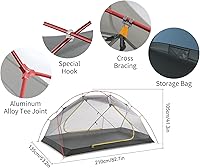 Vista 2 de Naturehike Mongar - Tienda de campaña para 2 personas, 3 estaciones, Tienda de campaña para mochileros ultraliviana para senderismo, Ciclismo
