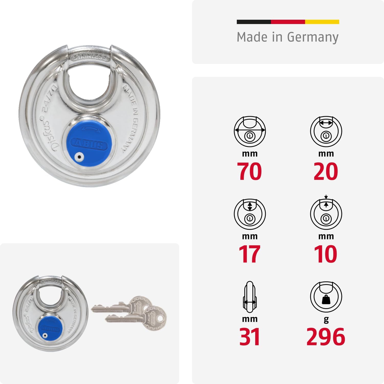 Abus 24IB/70mm Diskus Padlock SS