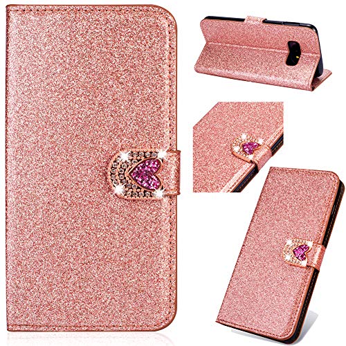 Brilliant Loves Book Compatible with for Samsung A7 2018,Flip Kickstand Bling Glitter Diamond Leather Stand Function Magnetic Purse Wallet with Card Slot Holder Protective Cover