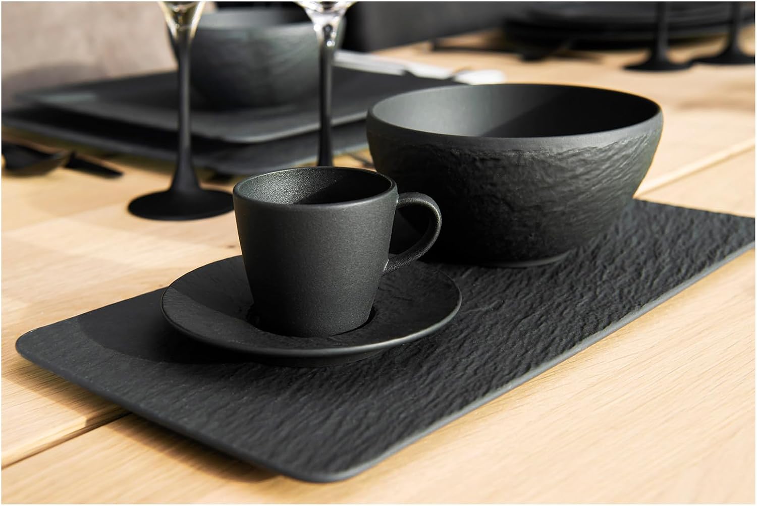 Villeroy & Boch Manufacture Rock Rectangular Multifunction Plate, 11 x 6.5 in, Premium Porcelain, Made in Germany, Dishwasher and Microwave Safe, Platter, Serving Board, Dinnerware, Matte Black