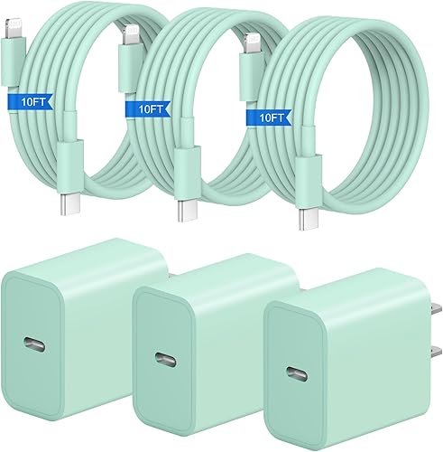 Miniatura 16 de Cargador rápido para iPhone de 10 pies, 3 unidades, cargador de pared USB C de 20 W con cable de carga rápida de 10 pies compatible con iPhone