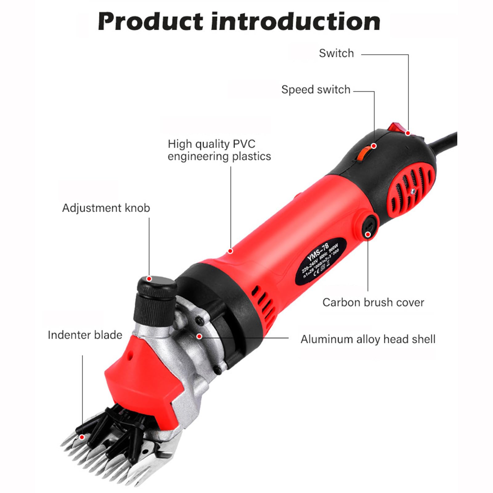 Tosatrice Elettrica per Pecore 900W 2800 giri/min Forbici Elettriche Pecore con 6 Velocità Regolabili, Professional Goats/Alpaca/Sheep Shear 220V(13 Lame di Denti Dritti)