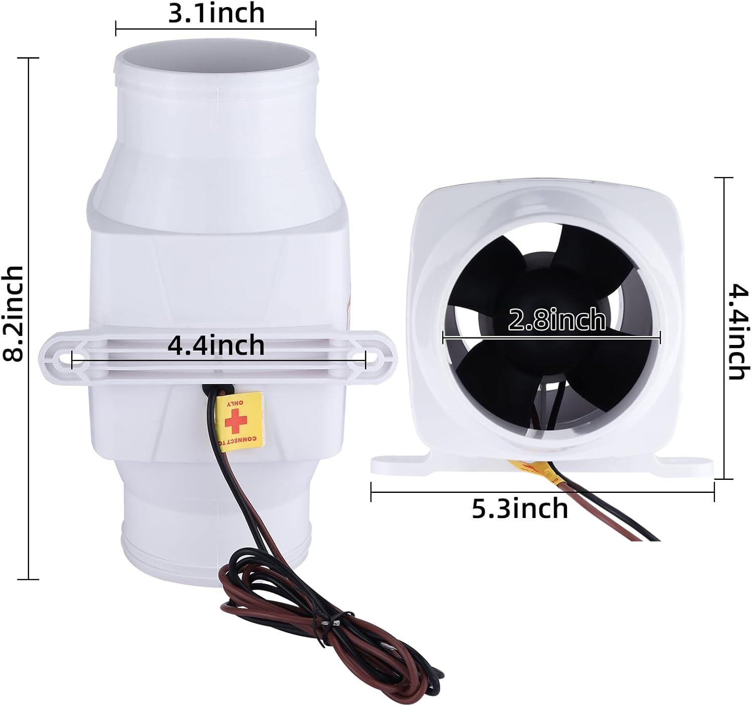 NovelBee Marine Boat DC 24V Electric in-Line Bilge Air Blower Fan Boat Engine Blowers Marine Cabin Engine Ventilation Blower Fan