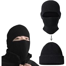 Balaclava Ski Mask Cold Weather Balaclava Mask Warm Face Mask Balaclava and Beanie Hat for Men 2 in 1 Black