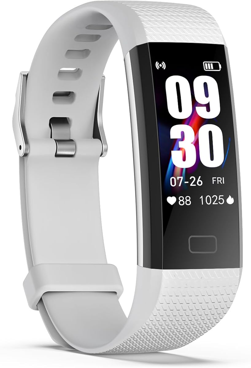 Rastreador de actividad física con contador de pasos/distancia/calorías, rastreador de actividad con monitor de frecuencia cardíaca, reloj de estilo delgado IP68 resistente al agua, monitor de sueño, reloj podómetro para mujeres, hombres y niños | Monitor de frecuencia cardíaca, reloj de estilo delgado, resistente al agua IP68, monitor de sueño, reloj podómetro, banda gris