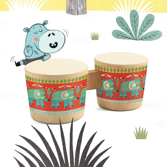 DJECO Animambo Bongo - Safe Music Instrument for Kids, Cute Educational Toddler Musical Toy for Motor Skills, Creativity, Imagination & Rythym - Toys for 3+ Years Girls & Boys