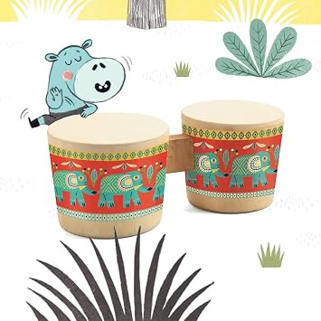 DJECO Animambo Bongo - Safe Music Instrument for Kids, Cute Educational Toddler Musical Toy for Motor Skills, Creativity, Imagination & Rythym - Toys for 3+ Years Girls & Boys