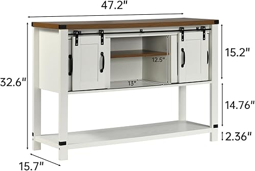 Miniatura 2 de 4ever2buy Gabinete de café de granja con almacenamiento, mesa de café de 47 pulgadas con puerta corrediza de granero, gabinete de buffet de café