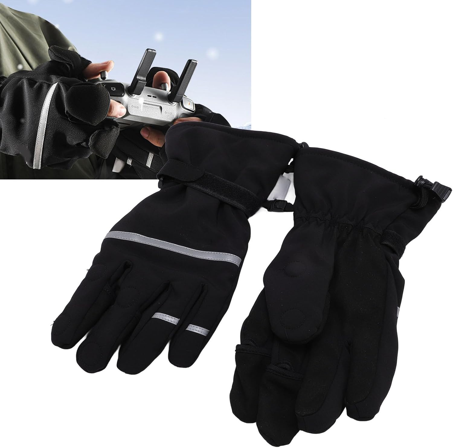 Photography Gloves, 3 Cut Fingers Water Winter Gloves with Magnetic Buckle for Fishing Running