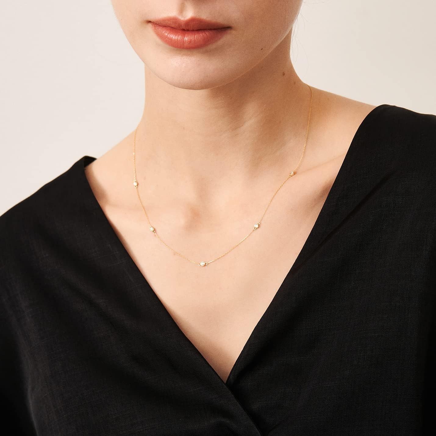 Gelin Solitiare Diamond Station Necklace 10K or 14K Solid Gold - Image 2