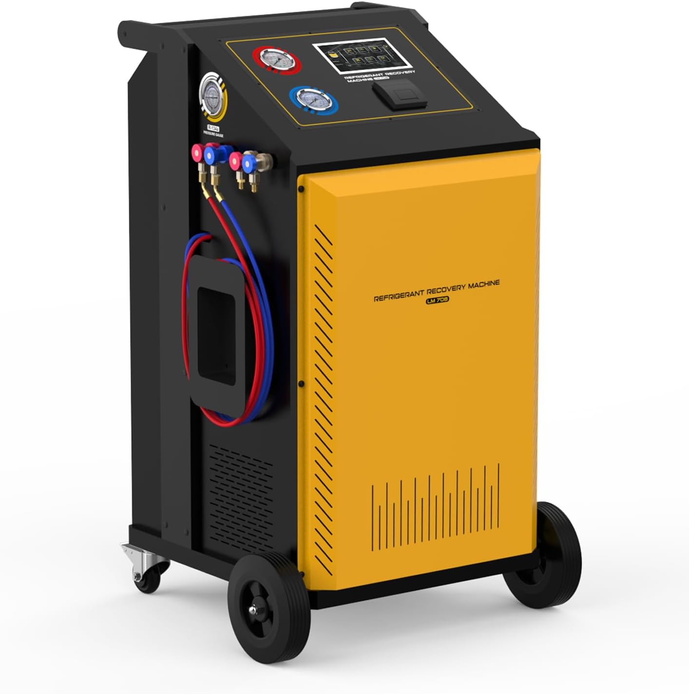 Upgraded Refrigerant Recovery and Recharging Machine,LM708 Fully Automatic Refrigerant Filling Tool of R134a and HFO1234y,LP HP LP+HP 3 Refilling Methods,5 Electronic Scales and Large Database