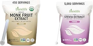Durelife Organic 100% Pure Monk Fruit sweetener, No Erythritol 5 OZ and Durelife 100% Pure stevia extract sweetener 8 oz