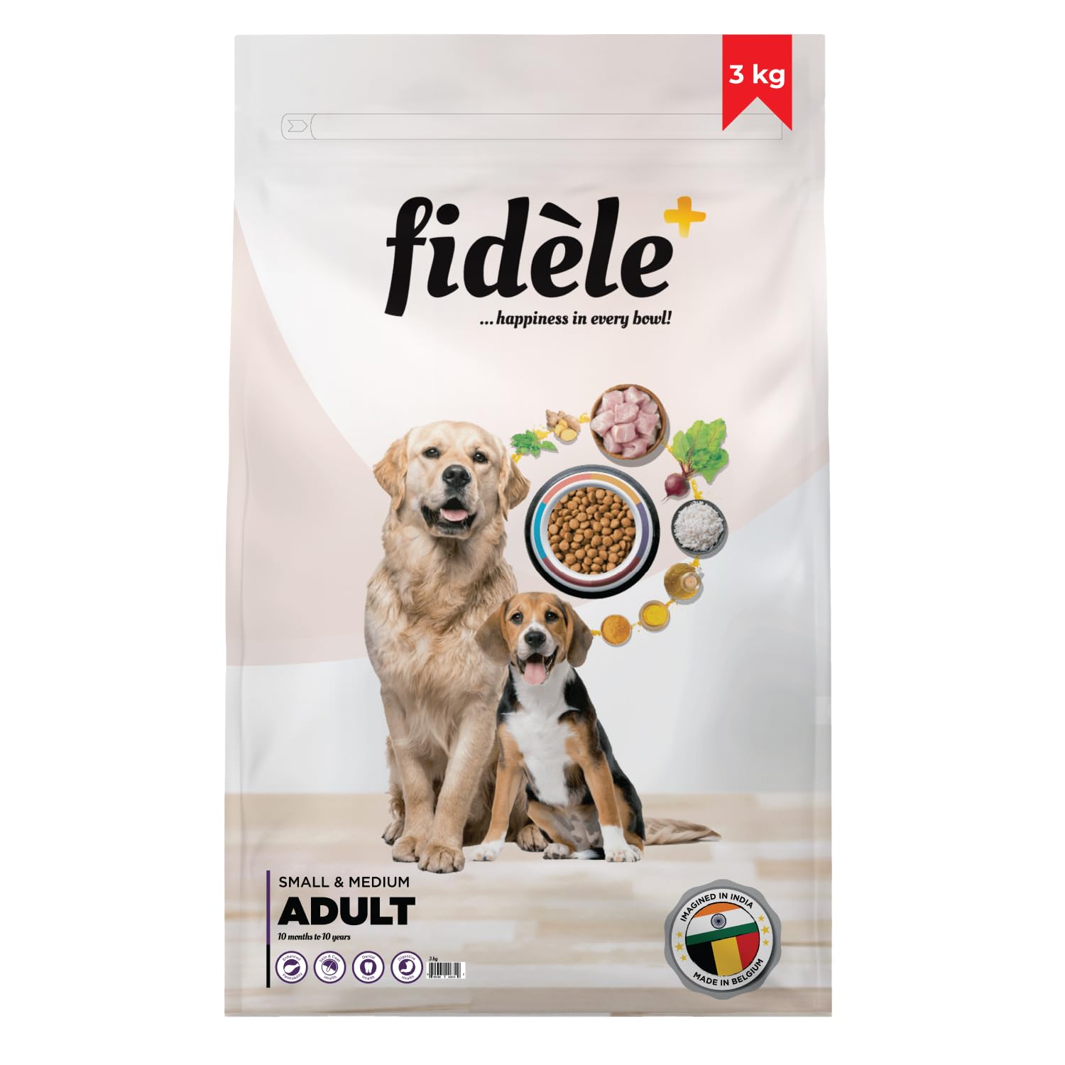 Fidele+ Dry Dog Food 3 Kg Adult Small & Medium Breeds Complete & Balanced Diet Supports Growth, Energy, Joints & Immunity No Artificial Flavours, Preservatives