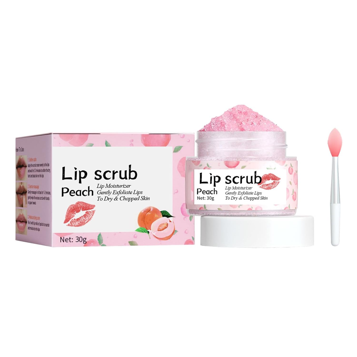 Agoky Fruit Aroma Gentle Lip Scrub – 30g, 1Pc, with Applicator – Hydrating Soft Exfoliator for Dry, Cracked Lips, Everyday Strawberry One Size
