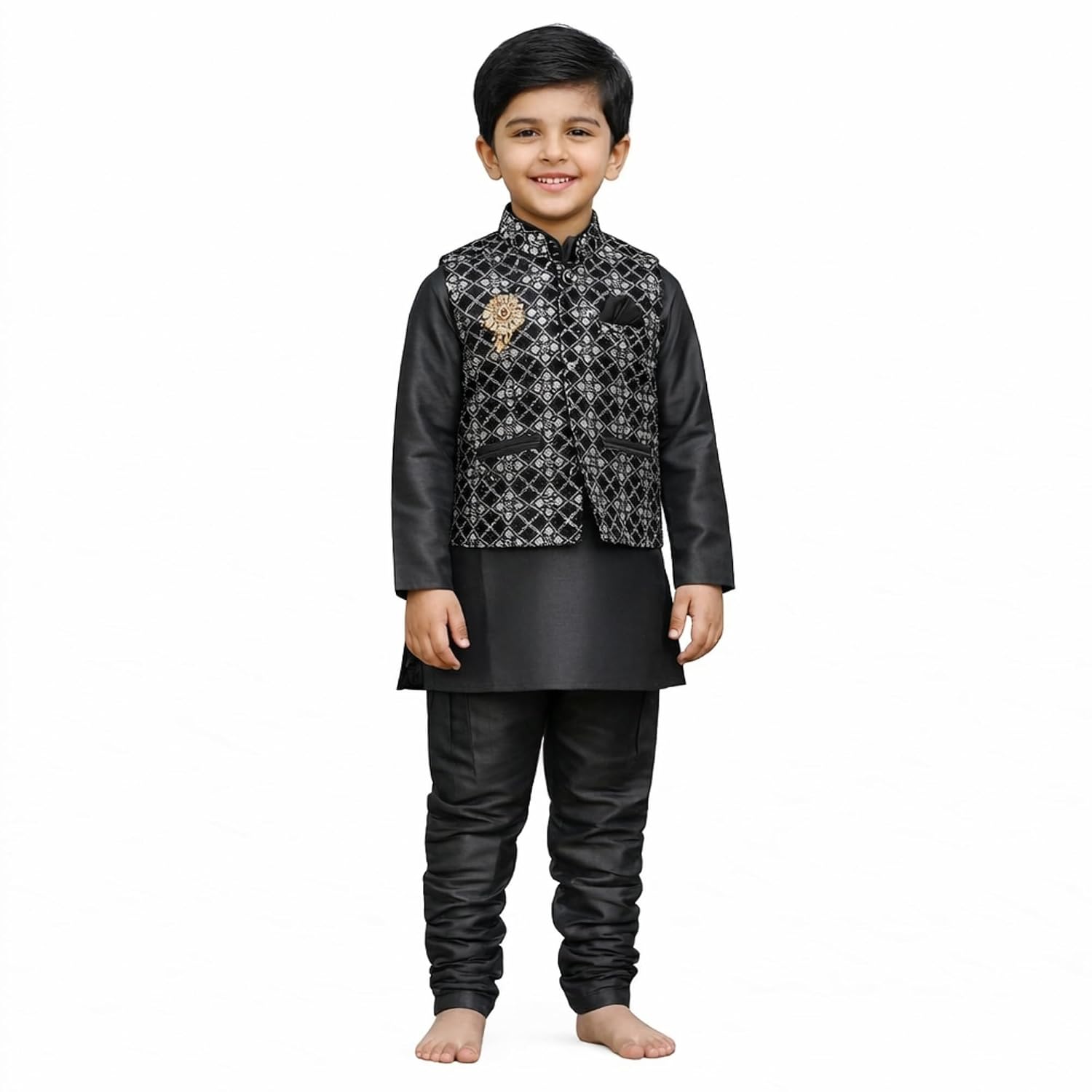 Maa Vaishno Vijay Enterprises Baby Boys Cotton Kurta Printed Nehru Jacket With Pajama Set, Black - Review, Price and Buying Guide
