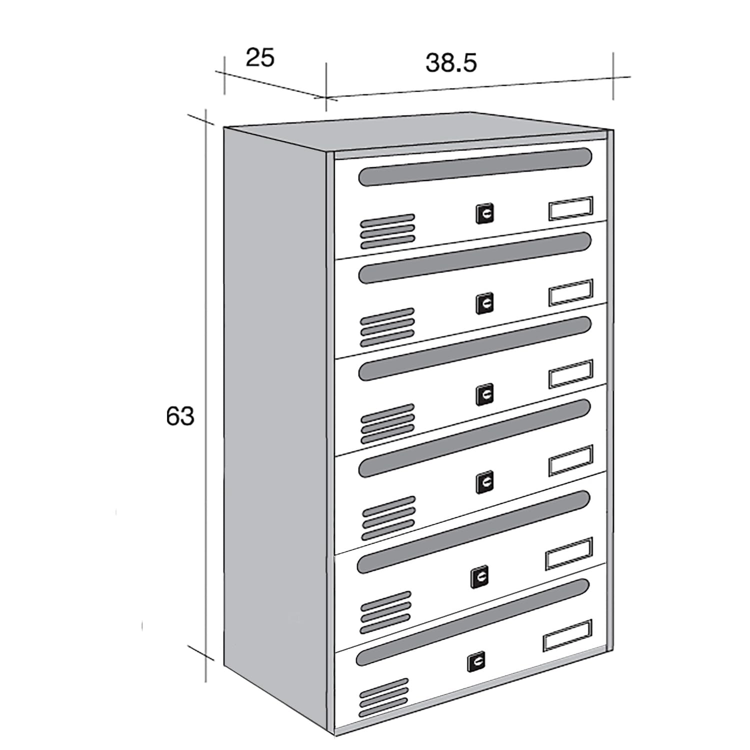 ALUBOX Cubo Buzones Comunitarios 6 Compartimentos 63x38,5x25 cm de Chapa Galvanizada Buzón Comunitario Horizontal para Exterior e Interior Protegido (Antracita Y Oro)
