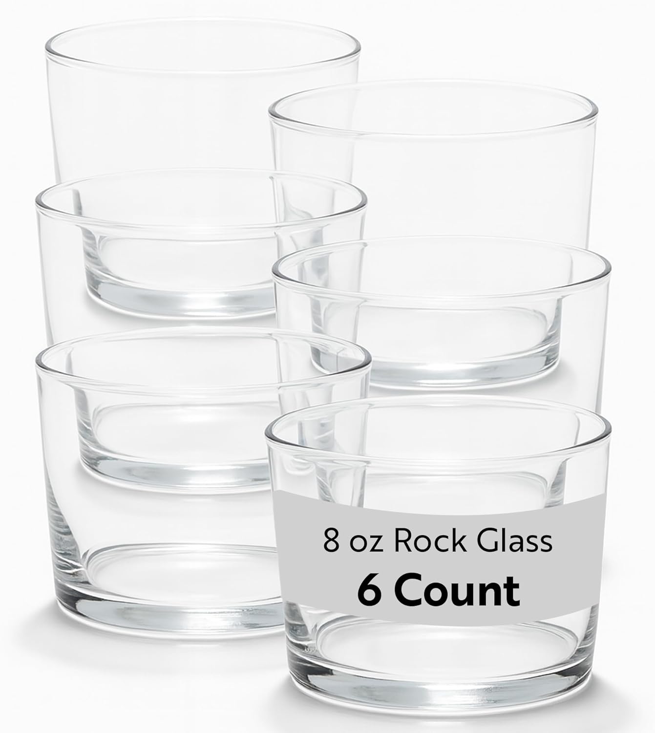 Restaurantware Sumi 7.5 Ounce Rocks Glasses Set of 6 Fine-Blown Lowball Glasses - Tempered Dishwasher-Safe Glassware Clear Glass Whiskey Glasses Serve Cocktails and Liquors For Bars or Homes