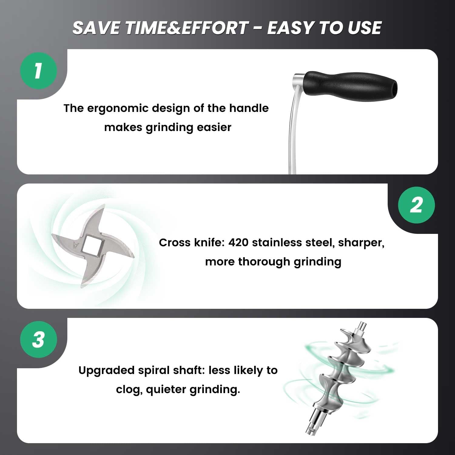 Huanyu Meat Grinder Manual Stainless Steel Sausage Stuffer Meat Mincer NO.10 and Huanyu M8 Meat Grinder Manual Stainless Steel Compact Meat Mincer Bundle