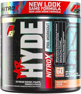 Pro Supplements Mr Hyde NitroX Pre-Workout | Energy, Pumps, Power & Focus | New Look Same Formula | 400 mg Caffeine Per Serving | 225G, 60 Servings (Peach)