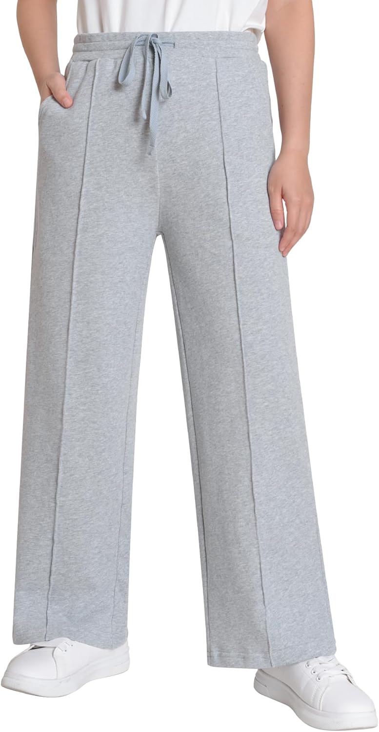 Weintee Women's Petite Wide Leg Sweatpants with Front Seam
