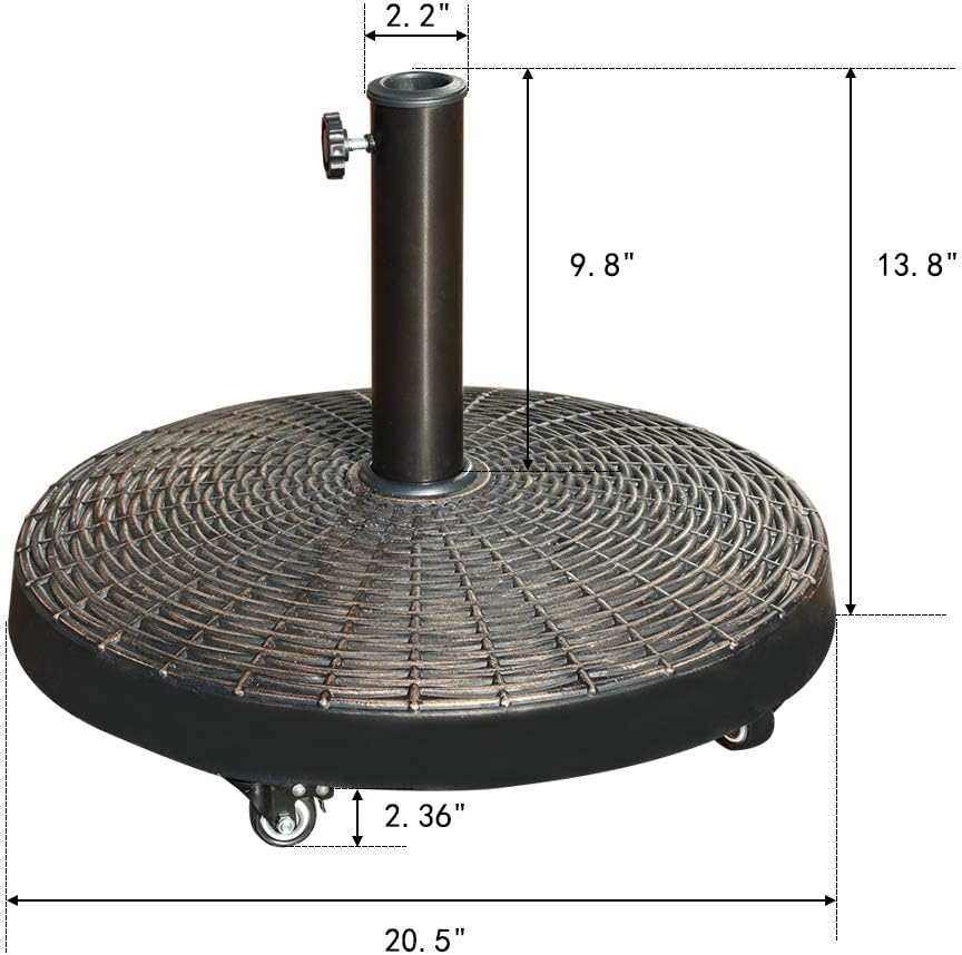 COBANA Patio Umbrella Base, Heavy-Duty Stand Resin Weights with Wheels for Outdoor Market Umbrella, 52lbs, Bronze