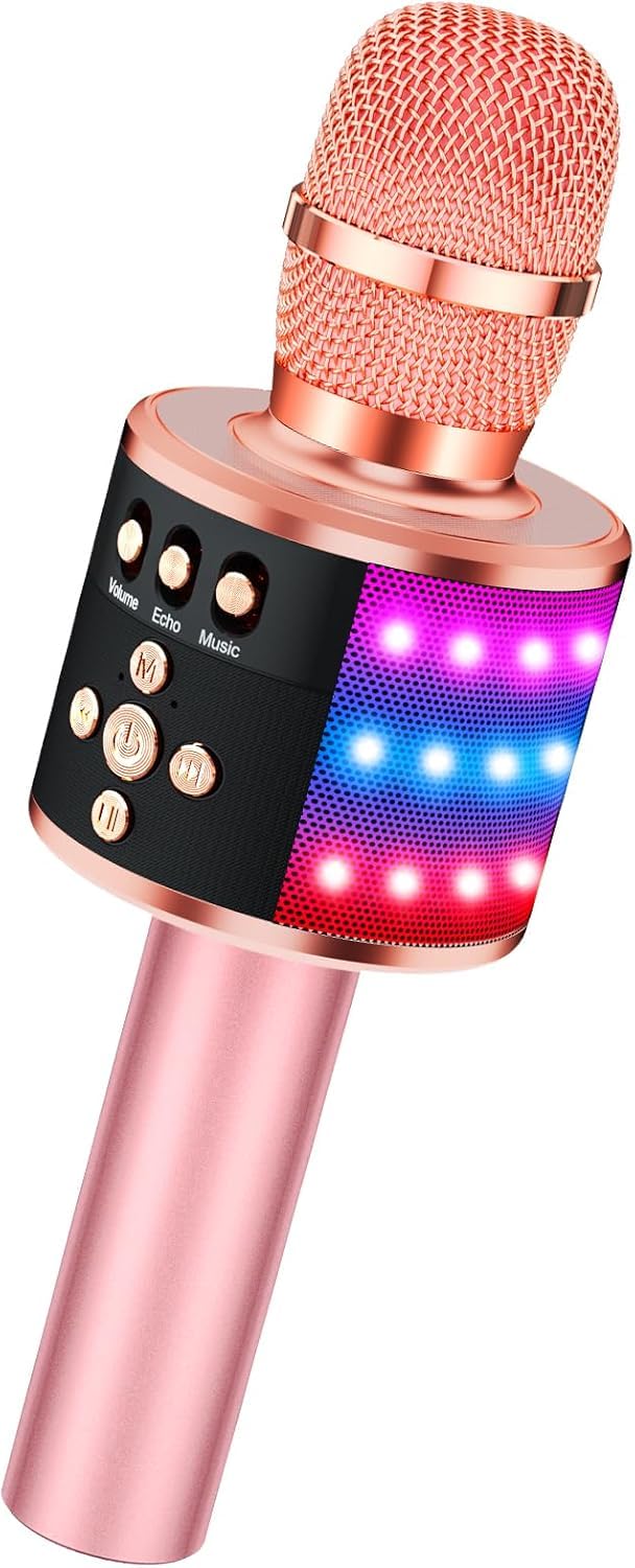 Singing Machine Wireless Karaoke Mic with Speaker | Portable Bluetooth Microphone with Music Sync LED Lights, 5 Magic Voice Effects & Echo | Handheld Mike for Kids & Adults with 2000mAh Battery
