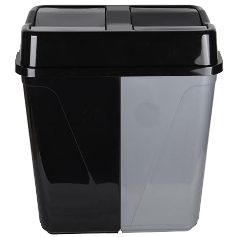 Jolie Max Double Rubbish Waste Separation Bin Recycling. Dual Compartment 100L (2 x 50 L) (Black-Grey)