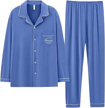 Mens 2-Piece Pajama Set Long Sleeve Plus Size Button Down Sleepwear Loungewear Pjs Sets L-5XL
