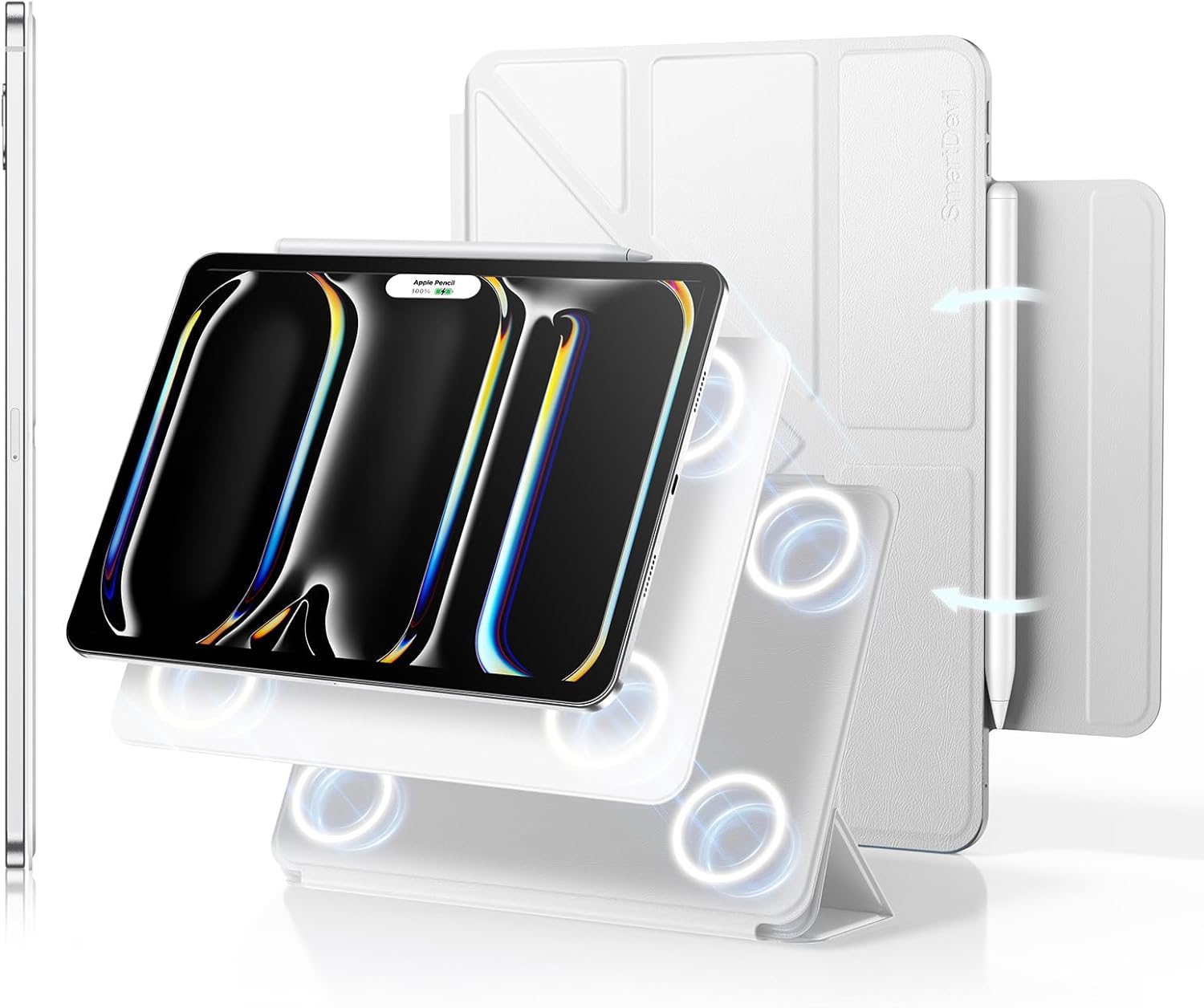 SMARTDEVIL Magnetic Case for iPad Pro 11"/ iPad 10th 11th (2024/2025), Lightweight Shockproof Protective Tablet Case Cover with Pencil Holder, Auto Wake/Sleep, 5 Standing Angles, White White iPad Pro 11inch