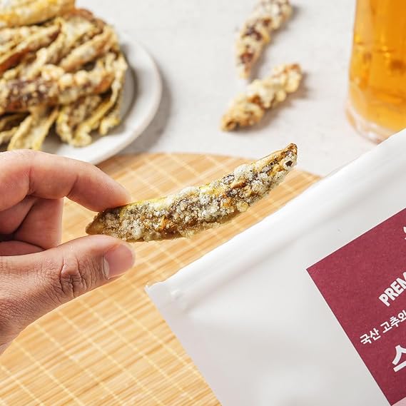 [Minhastable] Korean Chili Pepper Chips Handmade Crispy Pepper Snack with Glutinous Rice, 100% Korean Chili Peppers, and Cooking Oil, Individually Packaged for Freshness, Suitable for All Ages (3.17 oz x 3 Pack)