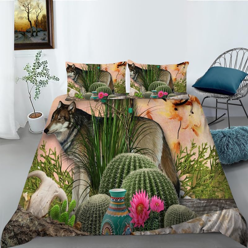 Funda nórdica de cama 135 decorativa con estampado de lobo rosa en 3D para habitaciones juveniles