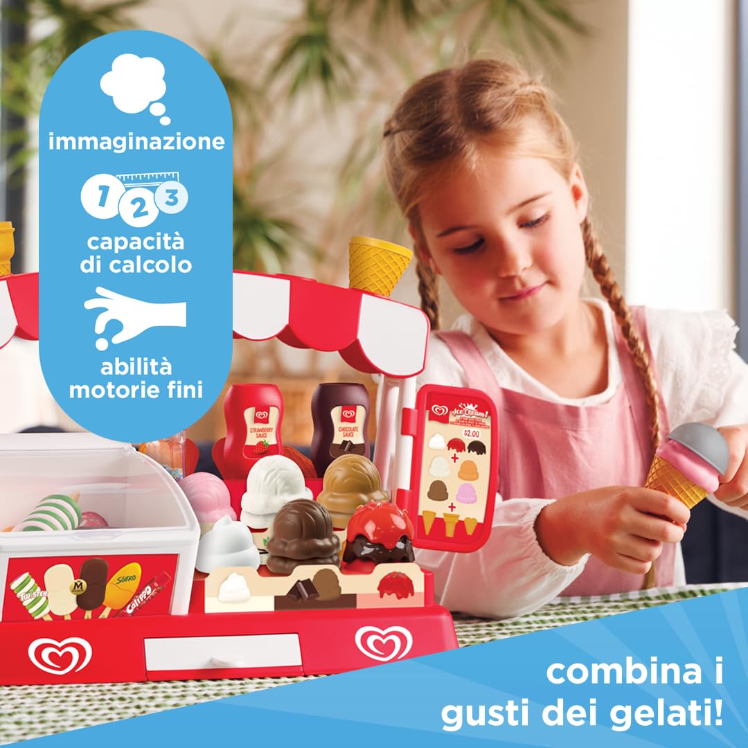 Casdon set gelateria giocattolo ufficiale Algida | Gelateria giocattolo per bambini dai 2 anni in su | Con freezer, espositore gelati, denaro finto e più di 35 pezzi