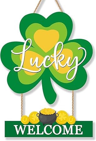 St. Patrick's Day Welcome Shamrock Door Wreath 12 Wooden Hanging Sign