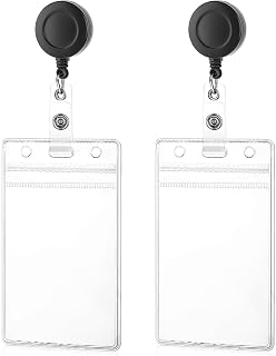TIESOME 2 Pack Soft Plastic Badge Holders with Retractable Badge Reels Clip, Clear ID Name Card Holders Credit Card Protector for Nurse Doctor Teacher Office(Vertical)