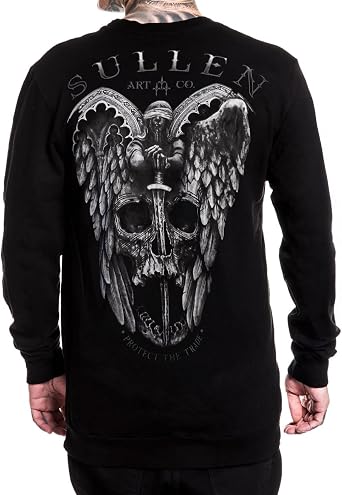 Sullen Mens Winged Justice Artist Series Tattoo Lifestyle Graphic Frech Terry Premium Long Sleeve Tee Black