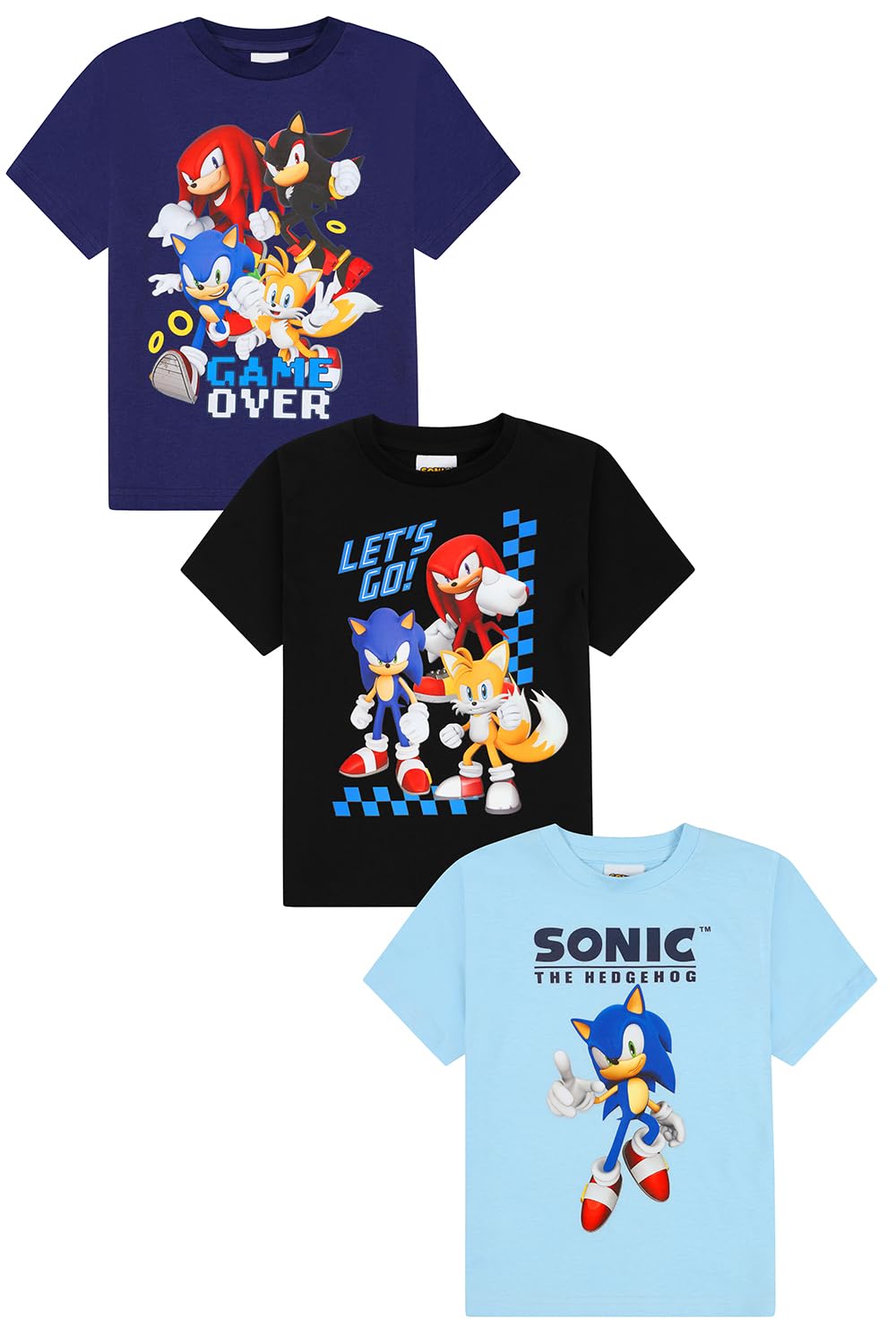 Sonic The Hedgehog Boys Multicoloured 3 Pack Kids T-Shirts Childrens Sonic Multipack Tshirt (7-8 Years)