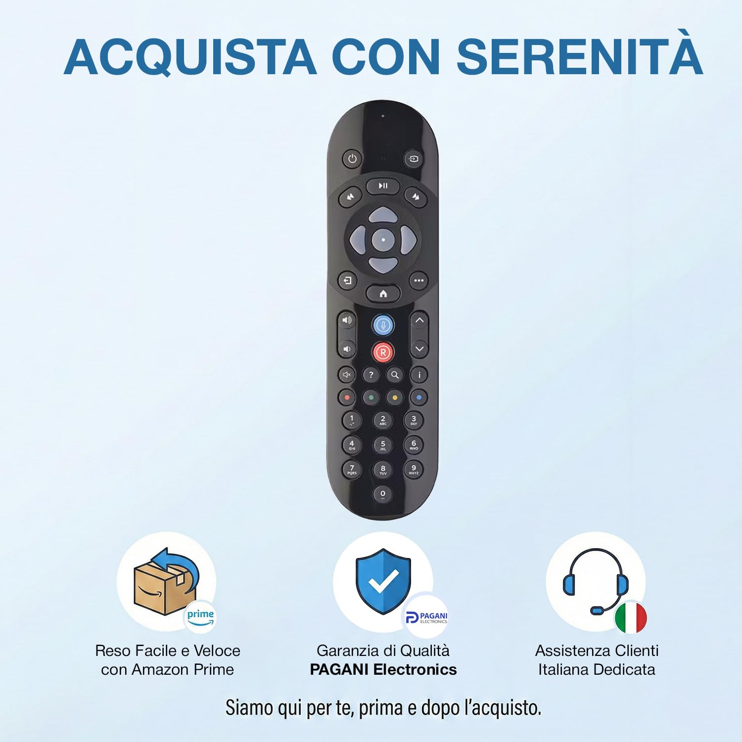 Telecomando Bluetooth Vocale Compatibile con SkyQ, Sky Q Mini, Platinum, Silver, 1TB e 2TB, Batterie Incluse, Facile Configurazione, Azienda Italiana, Qualità Testata in Italia